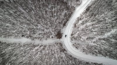 Snow covered roads amid the forests of Navarra, northern Spain, after snowfall. EPA