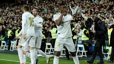Real Madrid's Brazilian forward Vinicius Junior celebrates. AFP