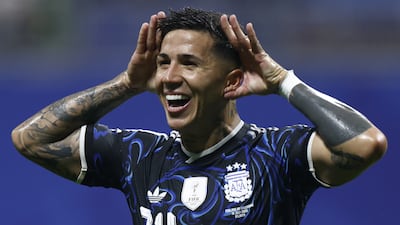 Argentina's Enzo Fernandez celebrates after scoring. EPA
