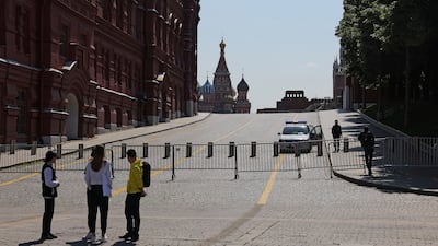Red Square in Moscow remains closed with some blockades still in place. Reuters