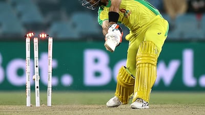 Glenn Maxwell made a quickfire 58 for Australia before being bowled by India quick Jasprit Bumrah at the Manuka Oval in Canberra. Getty