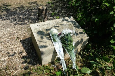 A memorial stele on the outskirts of Paris on August 15, 2025. AFP