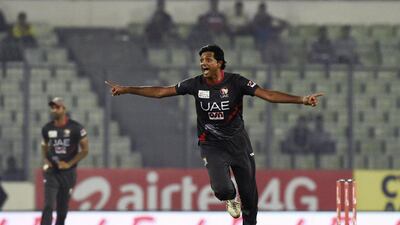Amjad Javed was in excellent form for the UAE. Nunir Uz Zaman / AFP