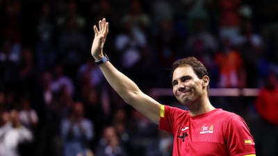 Spain's Rafael Nadal waves to the crowd during his farewell during the Davis Cup Finals in Malaga, Spain. Getty Images