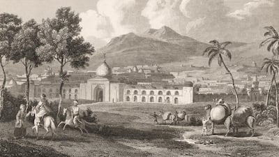 The outskirts of Isfahan, then capital of the Safavid empire, and the Gate of Shah Abbas, from an engraving by Goodall after Craig. Hulton Archive / Getty Images