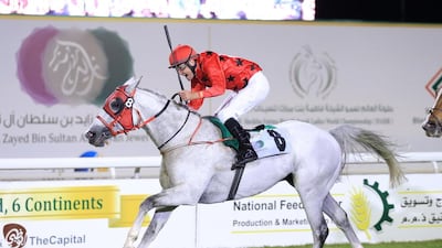 RB Burn pictured winning the Sheikh Zayed bin Sultan Al Nahyan Jewel Crown in 2016. He was victorious again on Sunday in the Group 1 Liwa Oasis in Abu Dhabi. Erika Rasmussen for The National