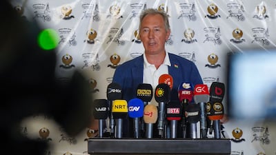 Morandi Bonacossi, professor of Near Eastern archaeology at Italy's University of Udine and co-director of the Italian archaeology team, speaks at the Dohuk National Museum.