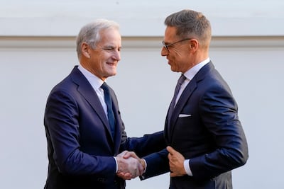 Norway's Prime Minister Jonas Gahr Store, left, welcoming Finnish President Alexander Stubb during a bilateral meeting in Oslo last week. EPA
