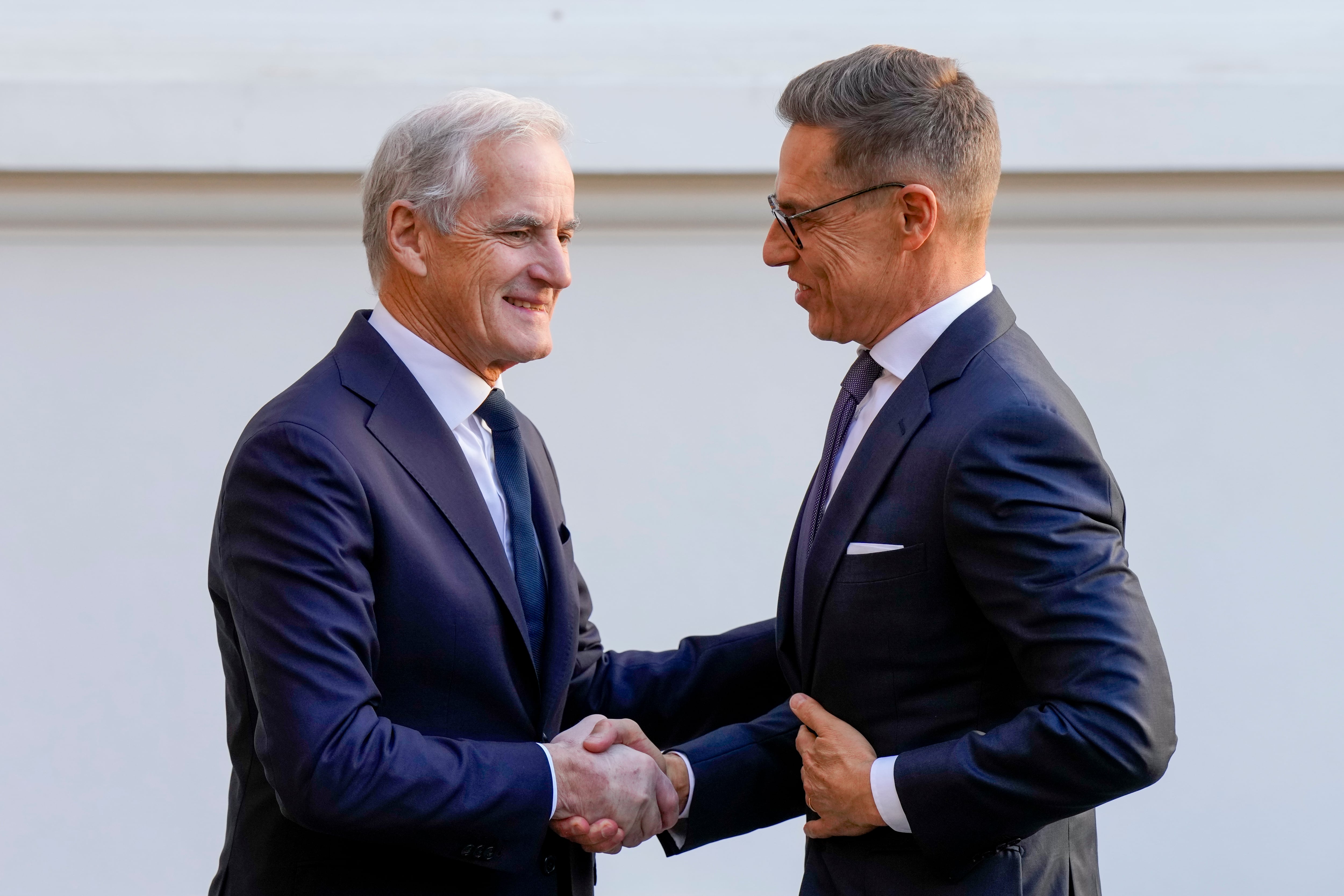 Norway's Prime Minister of Norway Jonas Gahr Store, left, welcomes Finnish President Alexander Stubb during a bilateral meeting in Oslo last week. EPA
