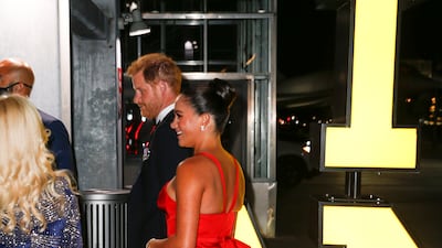 Meghan Markle stunned in a Carolina Herrera red gown. Reuters