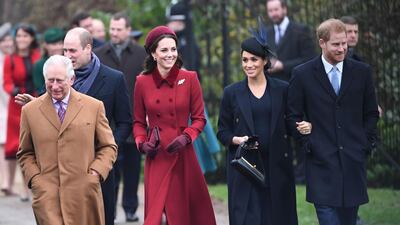 Prince Charles, Prince William, the Duchess of Cambridge, the Duchess of Sussex and Prince Harry arrive for the Royal Family's traditional Christmas Day service / AFP / Paul ELLIS