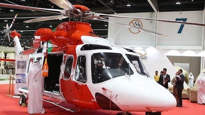 A rescue helicopter on display at Adihex.