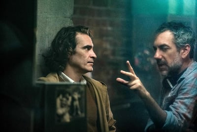 Joaquin Phoenix and director Todd Phillips on set of 'Joker'. Niko Tavernise/Warner Bros.