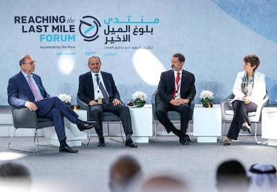 (L-R) Dr Peter Piot, Director of London School of Hygiene & Tropical Medicine, Dr Ferozuddin Feroz, Minister of Health Afghanistan, Frank Richards, Director of the River Blindness Elimination Programme and Dr Rana Hajjeh, Director of Programme Management for the Eastern Mediterranean at the WHO. Victor Besa / The National