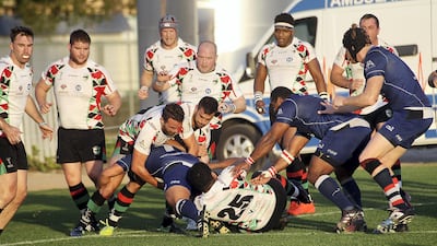 Chris Jones-Griffiths, fourth from left, made a surprise return to club rugby from semi-retirement this month. Satish Kumar for the National