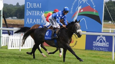 Gazwan winning the Shadwell Dubai International Stakesto to give Harry Bentley and Julian Smart a double victory on the day. Courtesy PK Majeed
