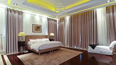 One of the bedrooms in the Emirates Hills villa.