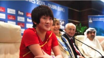 China diver Chen Roulin meets with media during a press conference in Dubai on Wednesday. Lee Hoagland / The National s