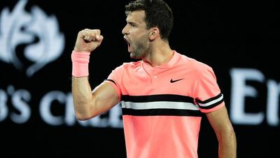 Grigor Dimitrov of Bulgaria reacts during his fourth round match against Nick Kyrgios of Australia at the Australian Open. Mark Cristino / EPA