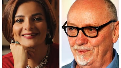 Oscar-winning screenwriter and director Terry George, right, and Egyptian screen writer Mariam Naoum. Front Row / AFP