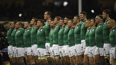 Ireland’s players line up before the quarter final match against Argentina. Franck Fife / AFP