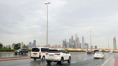 Rainfall in Dubai near The Springs. Chris Whiteoak / The National
