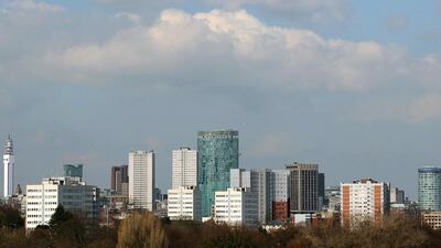 Emirates has adjusted its flight times on routes to Birmingham (above) whose skyline includes features such as the BT Tower (far left), Holloway Circus Tower (centre) and The Rotunda (far right).