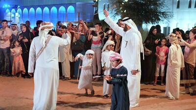 Young boys and men perform a traditional dance during the Qasr al Hosn Festival in Abu Dhabi, which attracted more than 120,000 visitors during its 11-day run. Delores Johnson / The National