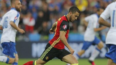 Eden Hazard of Belgium in action during the Uefa Euro 2016 group E preliminary round match between Belgium and Italy at Stade de Lyon in Lyon, France, 13 June 2016. Yuri Kochetkov / EPA