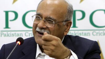 Pakistan Cricket Board chairman Najam Sethi addresses a news conference in Lahore, Pakistan, Monday, August 21, 2017. Sethi says international cricket will return to the country next month when a World XI plays a three-match Twenty20 series in Lahore. KM Chaudary / AP Photo