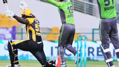 Rashid Khan took five for 20 as Lahore Qalandars beat Peshawar Zalmi by 10 runs at the Zayed Cricket Stadium. Courtesy PCB