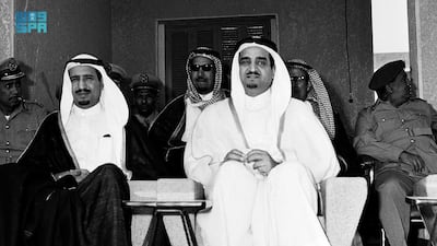 King Fahd with the future King Salman attending a graduation ceremony in 1967. SPA