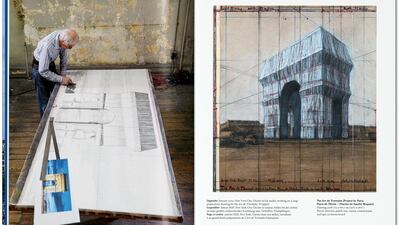 Pages from the book show Christo working on the project. Photo: Taschen