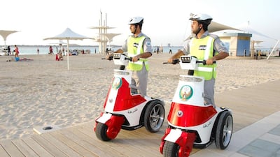 Tourism police patrol the Corniche in Abu Dhabi. Officers have had a busy time in the past two years. Courtesy Security Media