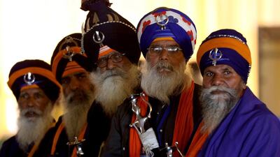 Sikh pilgrims attend a ceremony at the Kartarpur Corridor to be set up between India and Pakistan. EPA