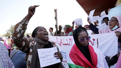 Sudanese women protest in Omdurman, over alleged rapes by security forces during anti-coup rallies on December 19. AP Photo
