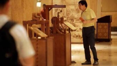 Visitors explore the exhibition of Leonardo da Vinci's inventions, sculptures and sketches. More than 40 machines from the Italian master's designs have been recreated. Photos by Sammy Dallal / The National