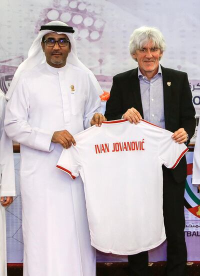 UAE manager Ivan Jovanovic, right, and Ghanim Al Hajeri, head of national team committee. Victor Besa / The National