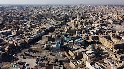 A view of the former Faruk avenue in the centre of Mosul, Iraq. with the Roman Catholic Dominican Church of Our Lady of the Hour in the background and several mosques. Pope Francis, the leader of the world's Catholics, is expected to visit Iraq on March 5. AFP