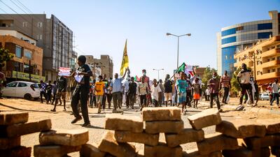 People protest in Khartoum. Thousands have rallied in Sudan’s capital in recent days to demonstrate against military rule. EPA