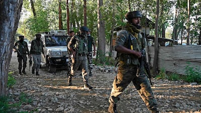 Indian government forces conduct a search in the Budgam district of Srinagar, Kashmir on September 7, 2020. AFP