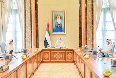 Sheikh Mansour bin Zayed, Deputy Prime Minister, Minister of Presidential Affairs and chairman of the board of directors of the Central Bank of the UAE, attends a meeting on Monday at Qasr Al Watan. The meeting was attended by deputy chairmen Abdulrahman Al Saleh and Jassem Al Zaabi. Governor Khaled Al Tameemi and its other board members, Younis Al Khoori, Sami Al Qamzi and Ali Al Rumaithi, also attended. Wam