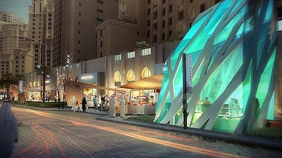 A rendering of the planned renovations to The Walk JBR, which include new shaded areas to food and beverage and retail outlets along The Walk at street level. Courtesy Dubai Properties Group