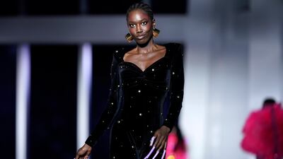 Christian Cowan's autumn/winter 2022 collection is modelled on Friday evening. AP