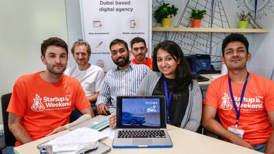 The My Cars startup team at the Dubai Startup Weekend at Astrolabs Dubai. Victor Besa for The National