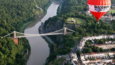 A hot air balloon flies over the Clifton Suspension Bridge in 2006