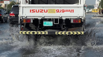 Flooding in Dubai in the Al Khail area. Chris Whiteoak / The National