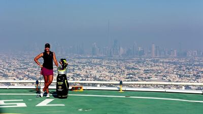 Cheyenne Woods spent time at the helipad on top of the Burj Al Arab Hotel after her second round of the Omega Dubai Ladies Masters on the Majlis Course at the Emirates Golf Club. Warren Little / Getty Images