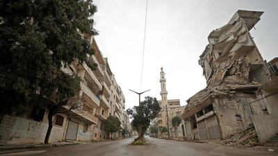 A damaged building in the rebel-held town of Ariha in the northern countryside of Syria's Idlib province following an air strike by pro-regime forces. AFP