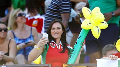 A Wales fan during the Sevens World Series match between Scotland and Wales at The Sevens in Dubai on Friday. Jake Badger for The National